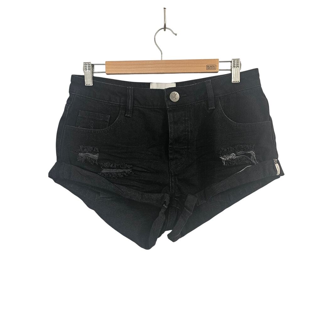 ONE TEASPOON Bandits Low Waist Denim Short in Double Black Size 25 NWT